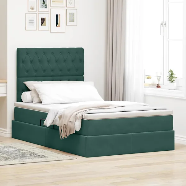 Lit de rangement LED avec matelas Vert foncé 120 x 190 cm