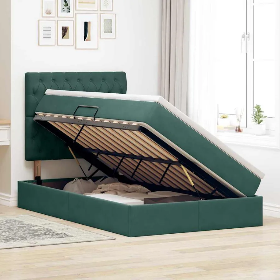 Lit de rangement LED avec matelas Vert foncé 120 x 190 cm - 4
