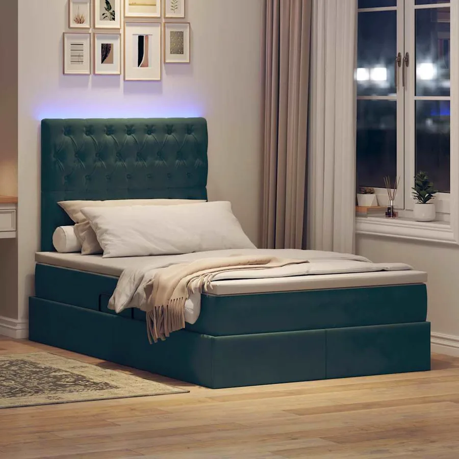 Lit de rangement LED avec matelas Vert foncé 120 x 190 cm - 5