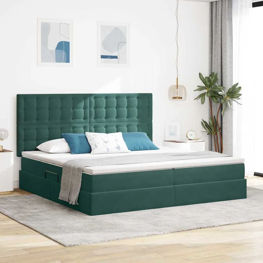 Lit de rangement LED avec matelas Vert foncé 200 x 200 cm
