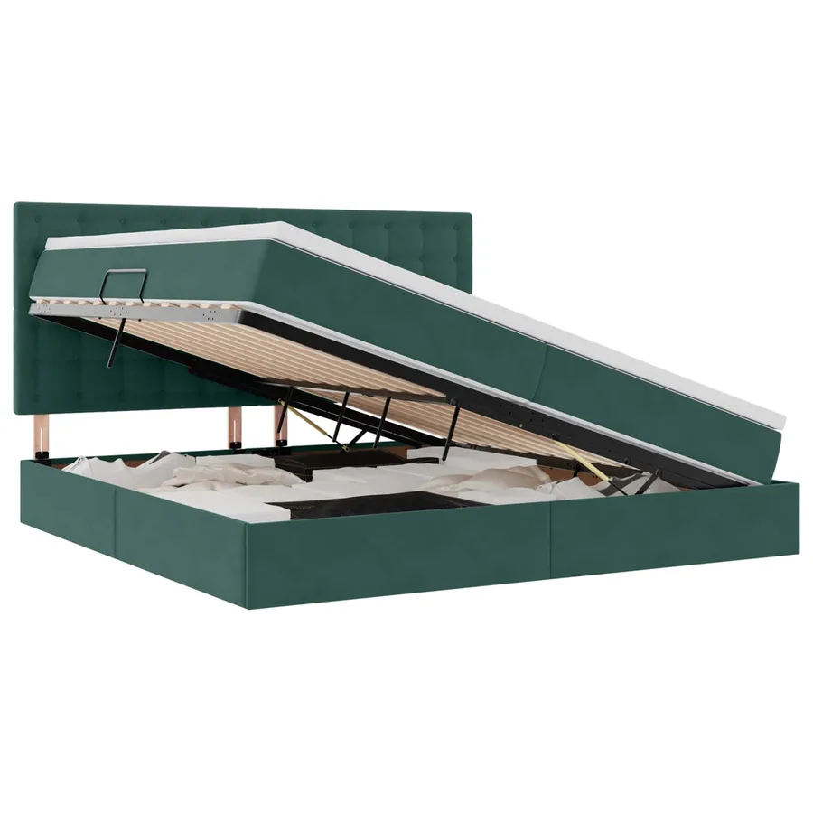 Lit de rangement LED avec matelas Vert foncé 200 x 200 cm - 2
