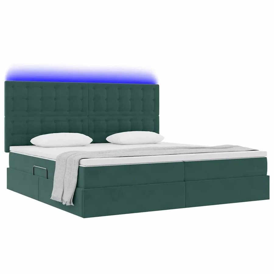 Lit de rangement LED avec matelas Vert foncé 200 x 200 cm - 3