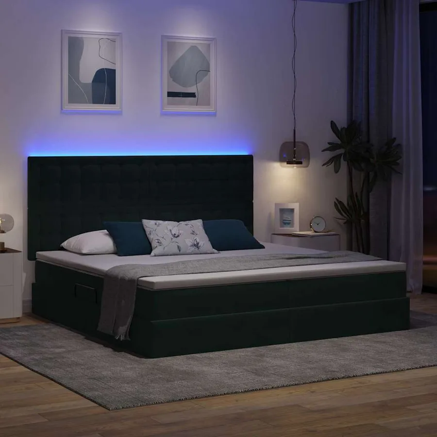 Lit de rangement LED avec matelas Vert foncé 200 x 200 cm - 5