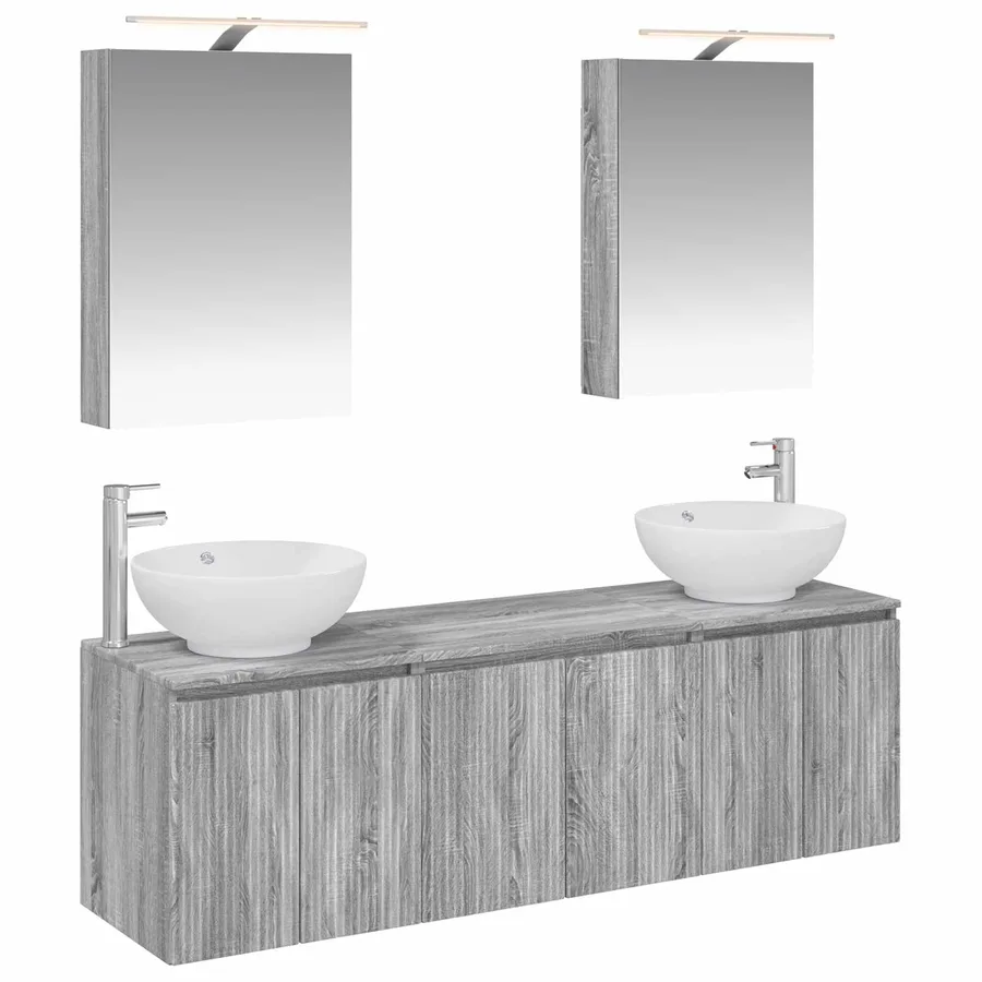 Ensemble d'armoire de salle de bain 5 pcs Sonoma gris - 2