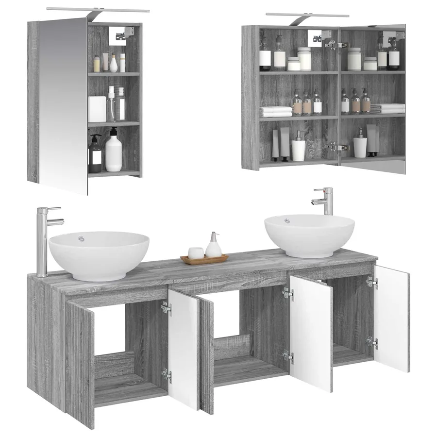 Ensemble d'armoire de salle de bain 5 pcs Sonoma gris - 3