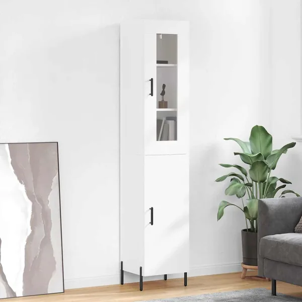 Buffet haut Blanc 34,5x34x180 cm Bois d'ingénierie