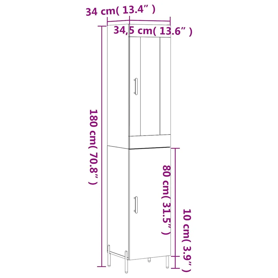 Buffet haut Blanc 34,5x34x180 cm Bois d'ingénierie - 13