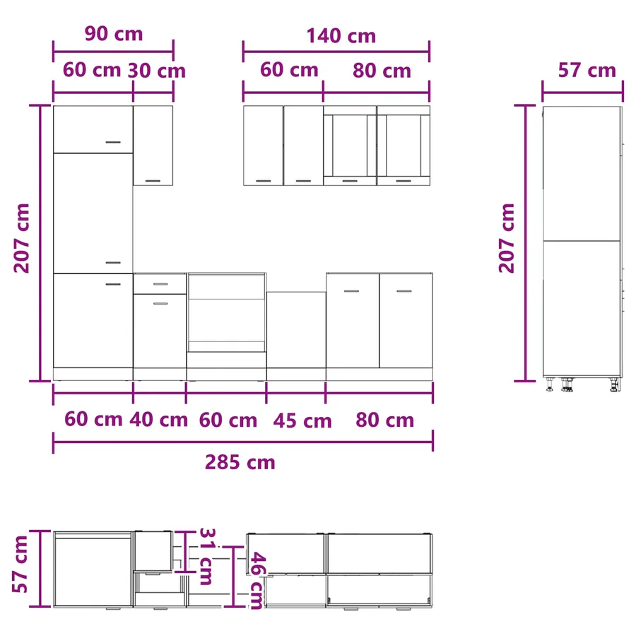 Unité de cuisine Lyon 8 pcs Gris béton Bois d'ingénierie - 9