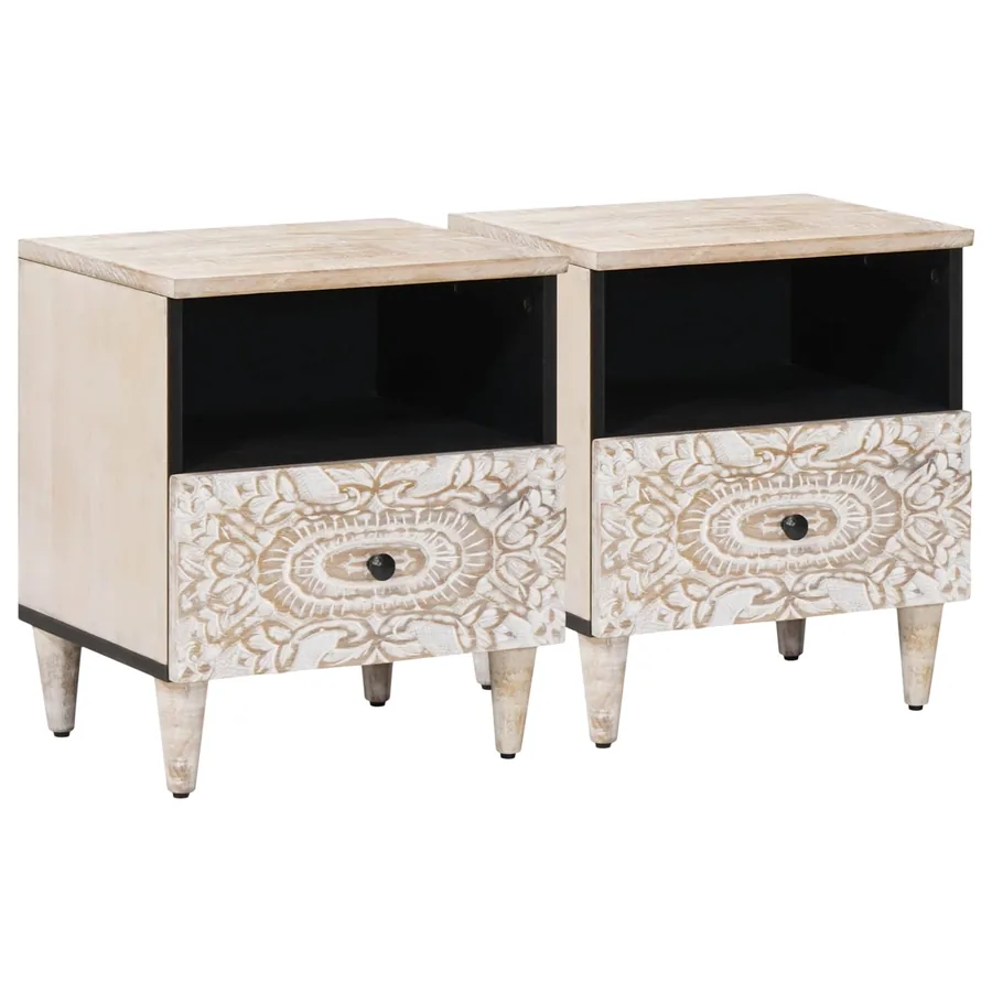 Armoire de lit avec tiroir 2 pcs Blanc 40 x 33 x 46 cm