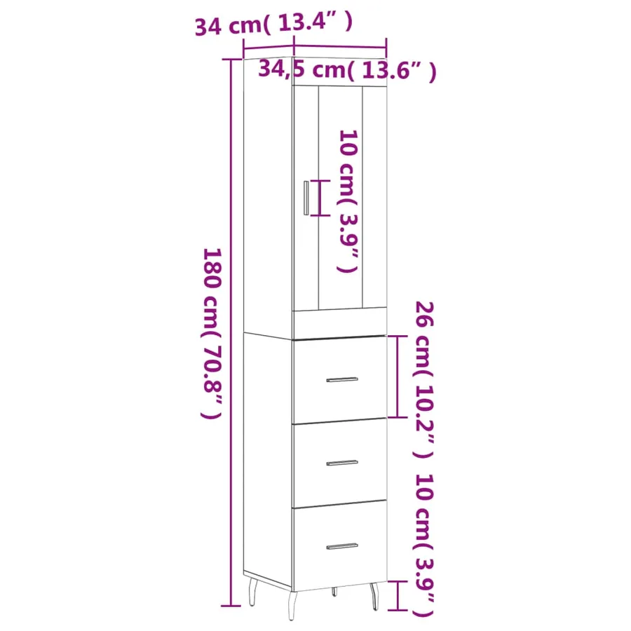 Buffet haut Chêne sonoma 34,5x34x180 cm Bois d'ingénierie - 14