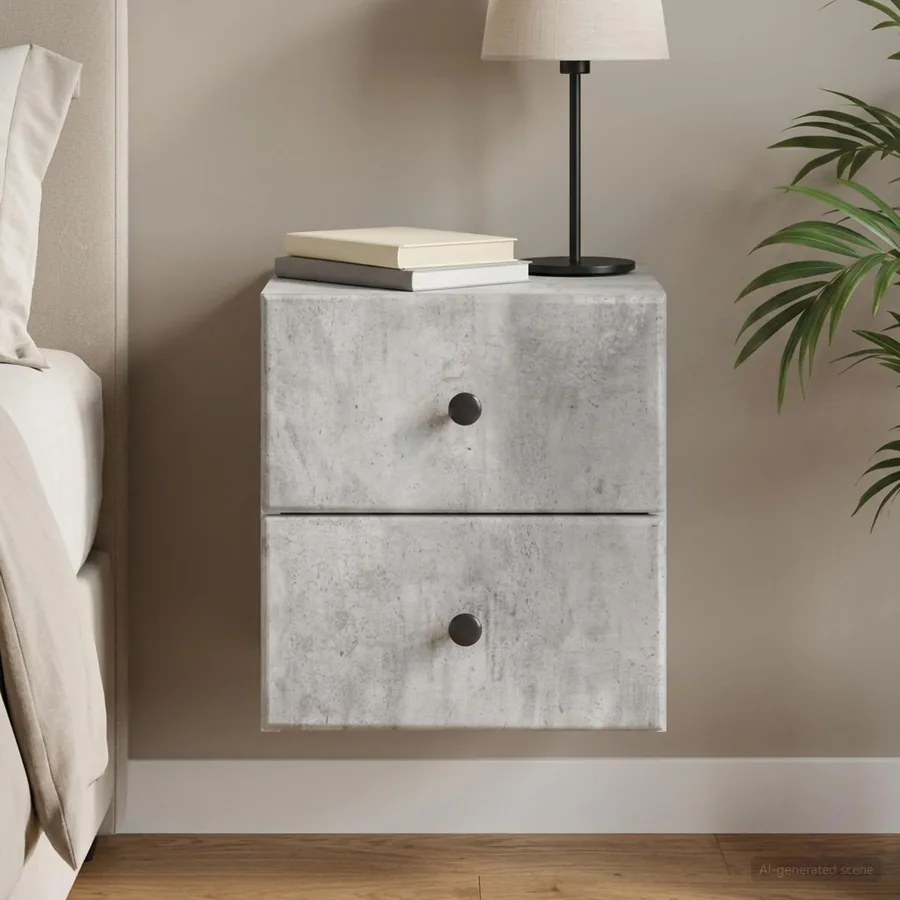 Cabinet de chevet mural Gris béton 34,5 x 33 x 40 cm