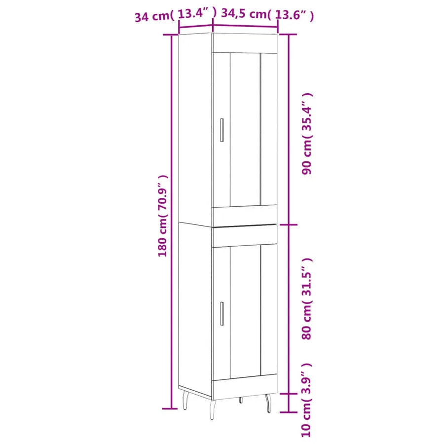 Buffet haut Sonoma gris 34,5x34x180 cm Bois d'ingénierie - 13