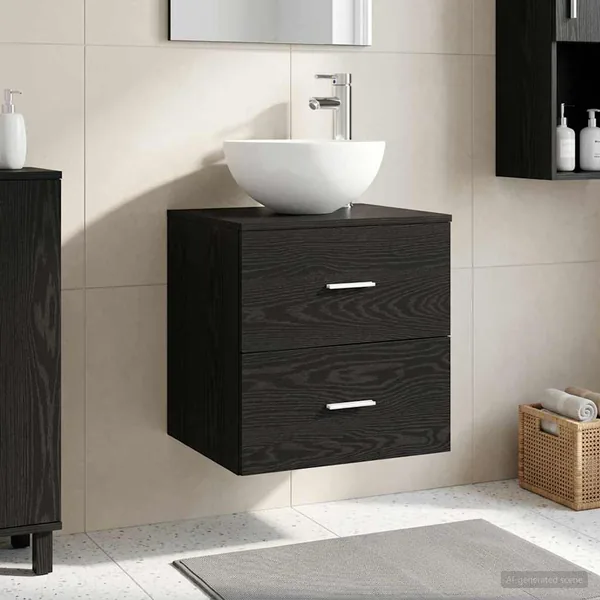 Vanité de lavabo mural Chêne noir 49,5 x 41 x 64,5 cm