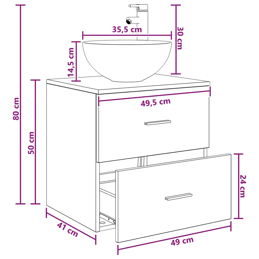 Vanité de lavabo mural Chêne noir 49,5 x 41 x 64,5 cm - 9