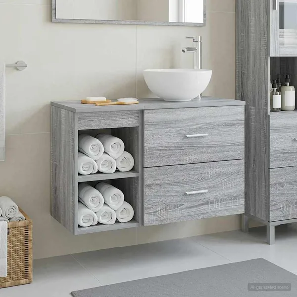 Ensemble de mobilier de salle de bain 2 pcs Sonoma gris