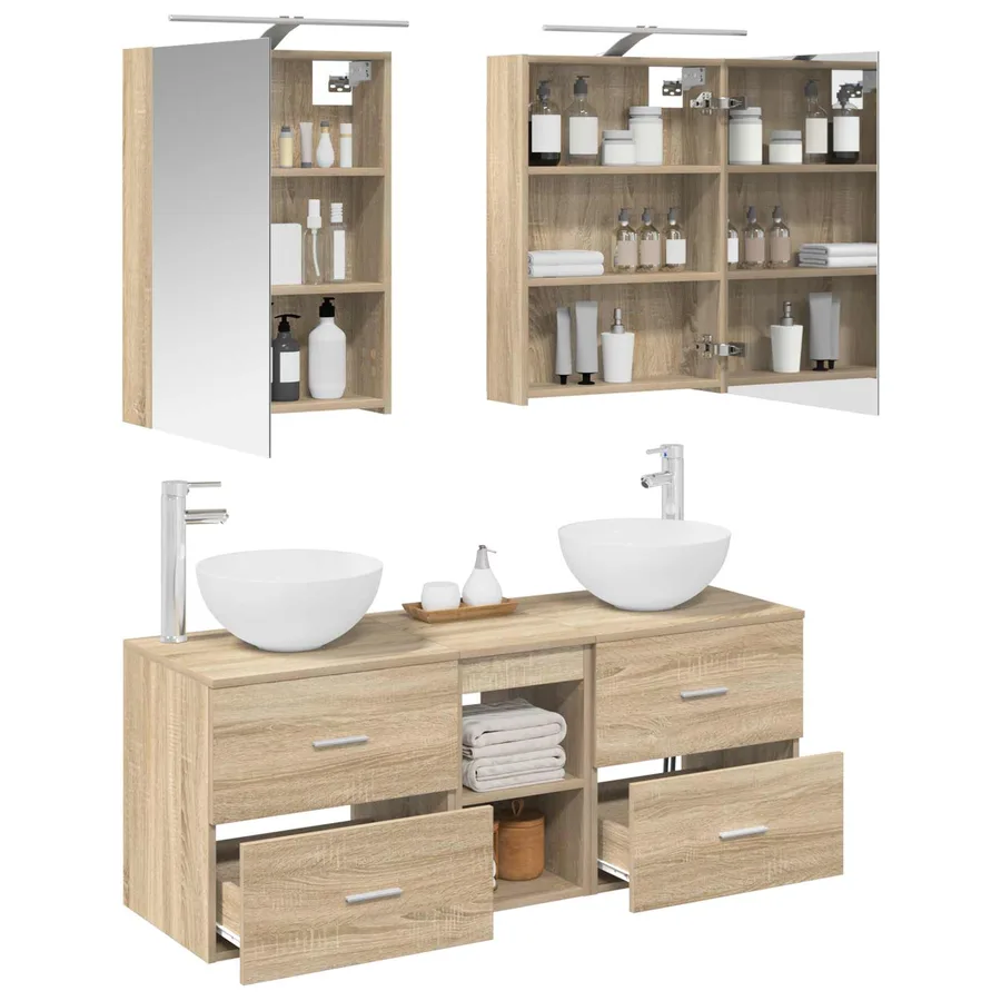 Ensemble de mobilier de salle de bain 5 pcs Chêne Sonoma - 3