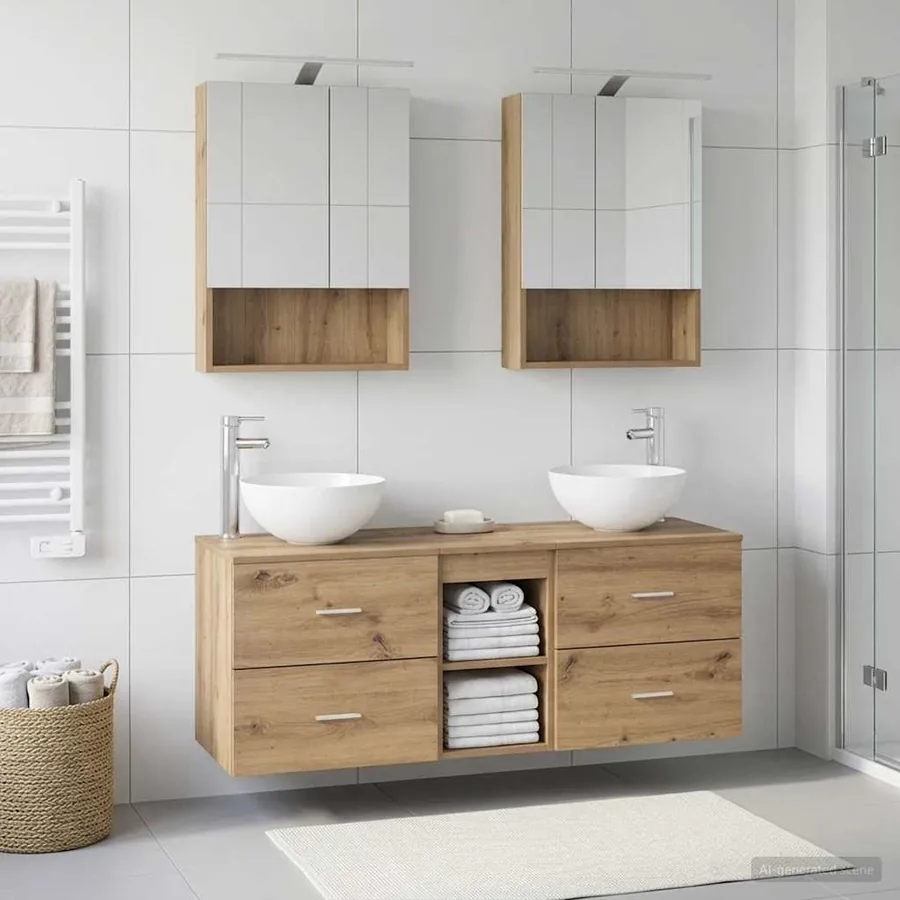 Ensemble de mobilier de salle de bain 5 pc Chêne artisanal