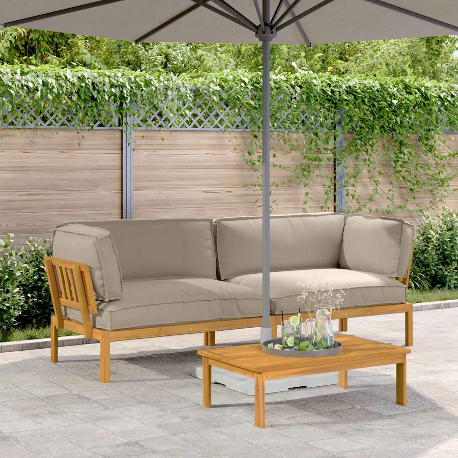 Ensemble de Canapés Uni 2 pcs Taupe Bois d'Acacia Massif