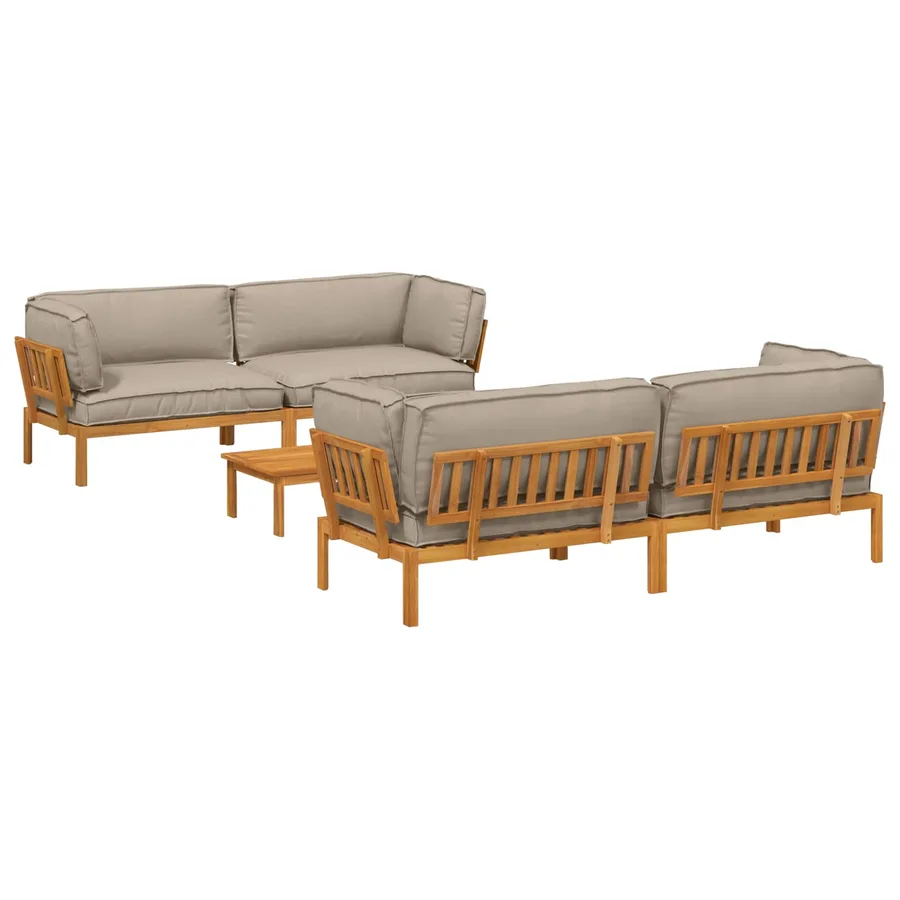 Ensemble de Canapés Uni 5 pcs Taupe Bois d'Acacia Massif - 2
