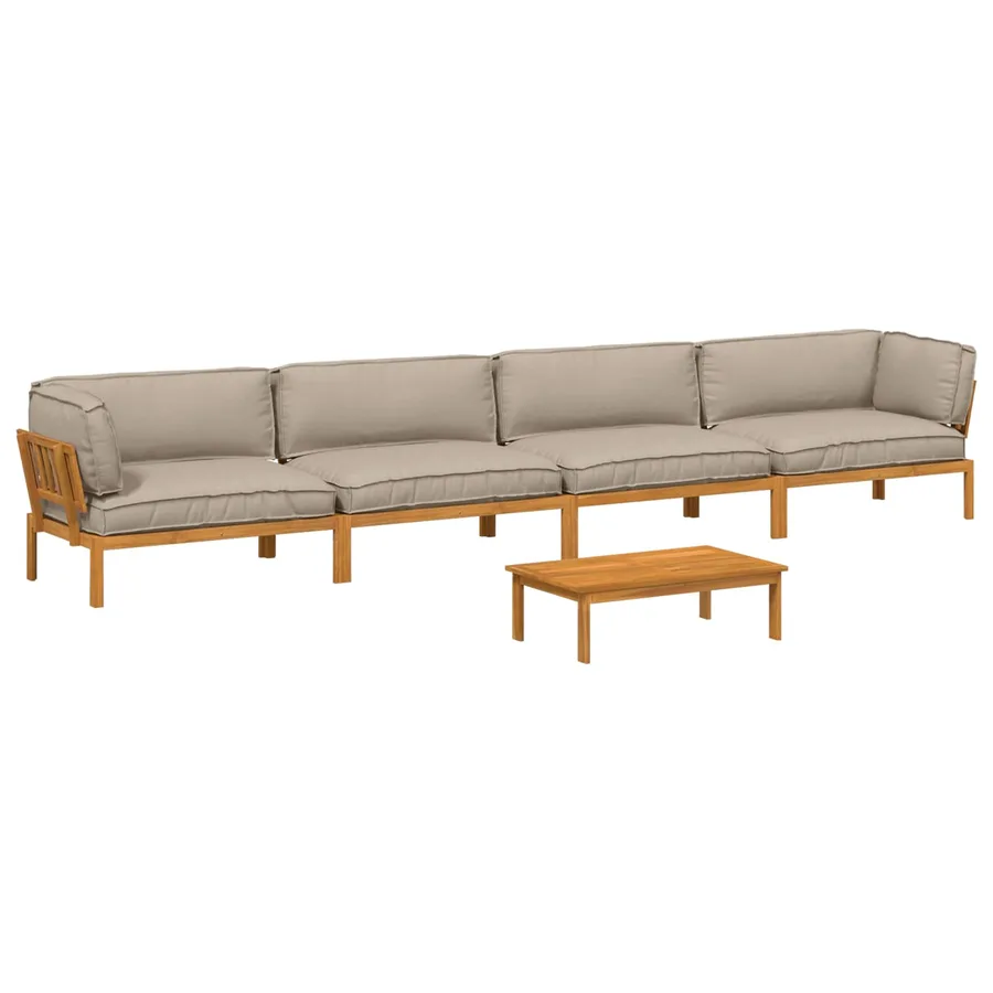 Ensemble de Canapés Uni 5 pcs Taupe Bois d'Acacia Massif - 2