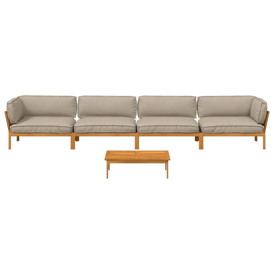 Ensemble de Canapés Uni 5 pcs Taupe Bois d'Acacia Massif - 8