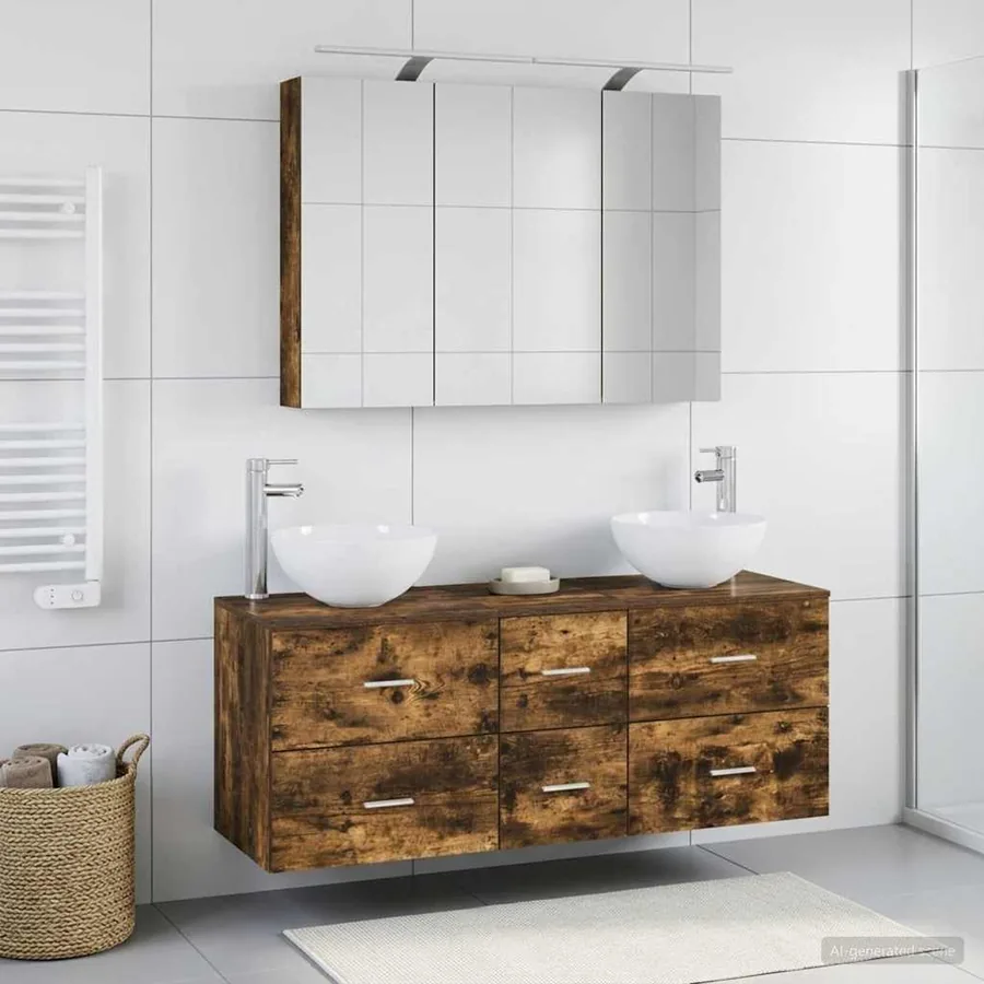 Ensemble de mobilier de salle de bain 4 pcs Chêne fumé
