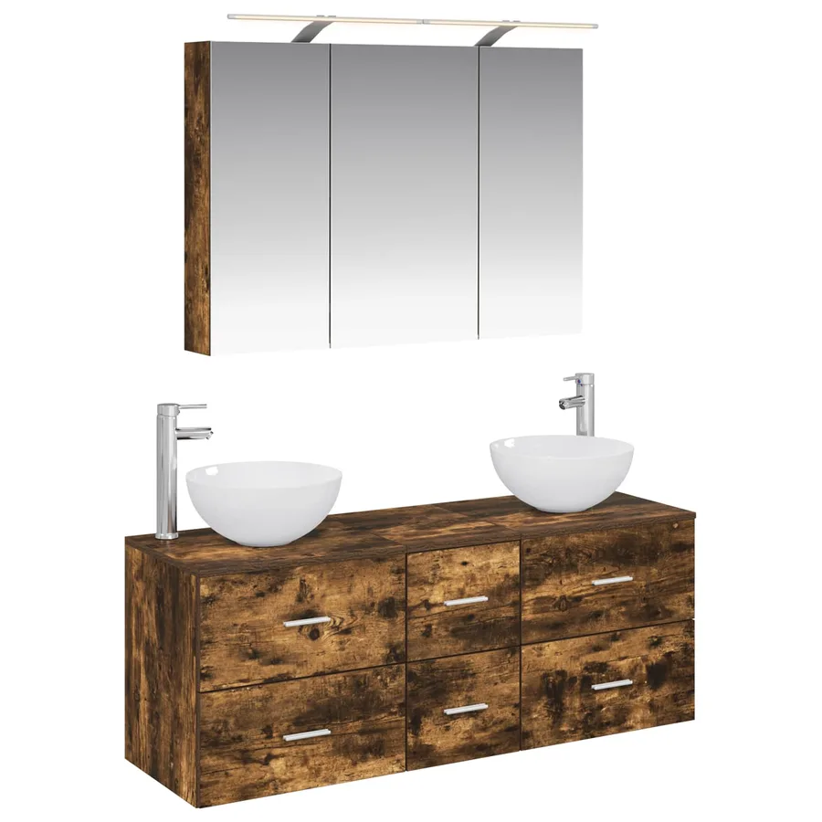 Ensemble de mobilier de salle de bain 4 pcs Chêne fumé - 2