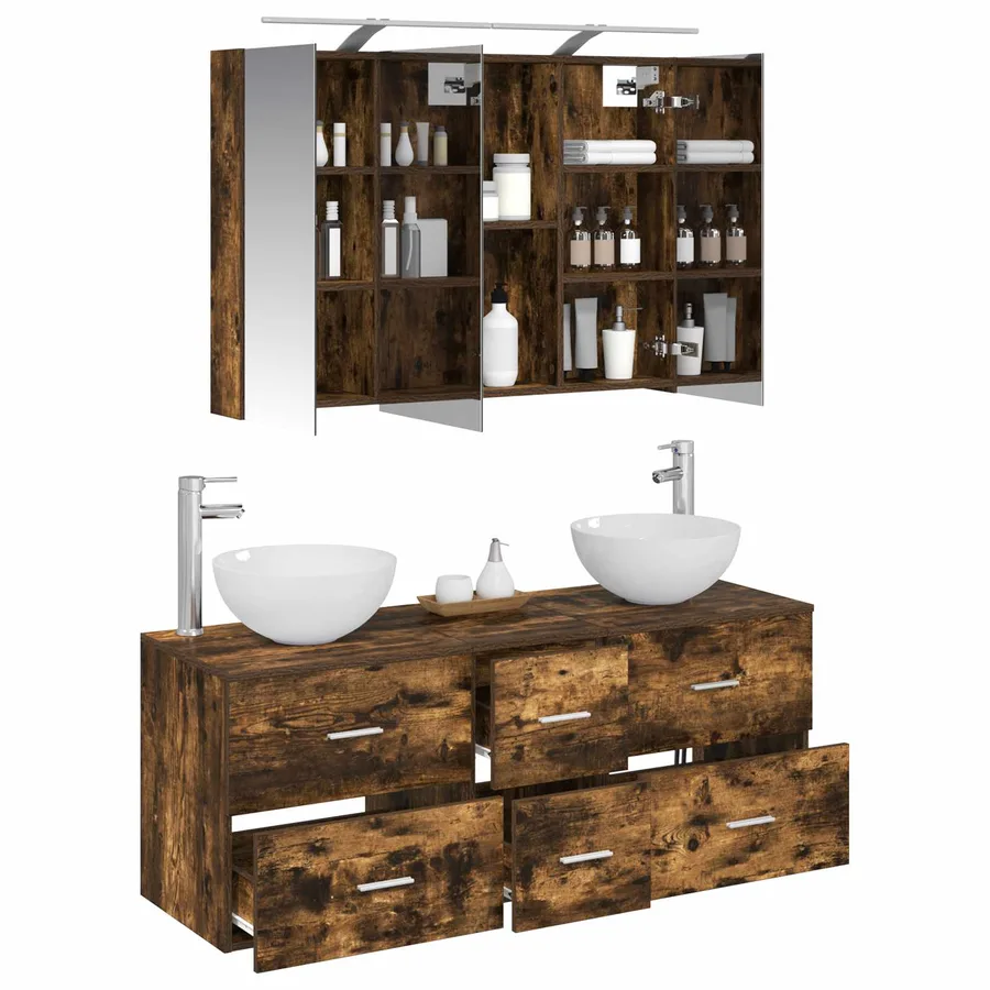 Ensemble de mobilier de salle de bain 4 pcs Chêne fumé - 3