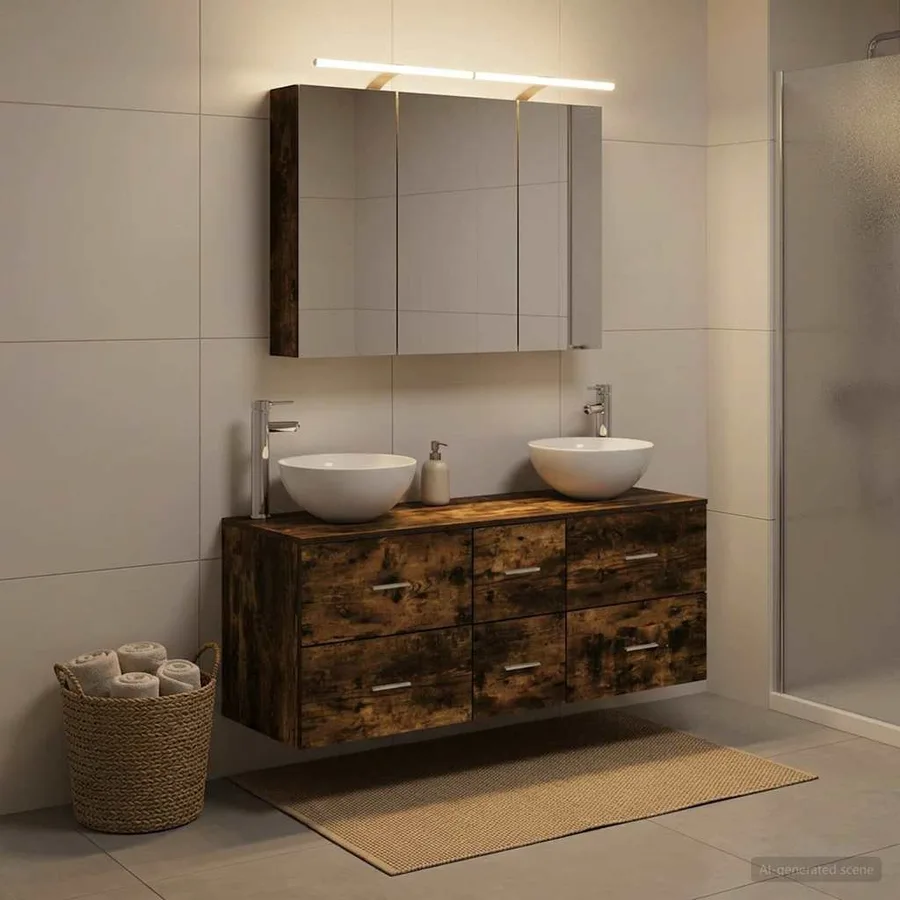 Ensemble de mobilier de salle de bain 4 pcs Chêne fumé - 4