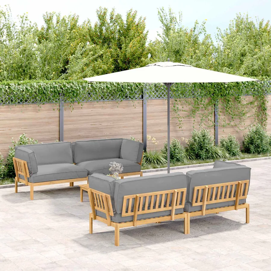Ensemble de Canapés Uni 5 pcs Gris Bois d'Acacia Massif
