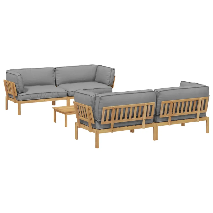 Ensemble de Canapés Uni 5 pcs Gris Bois d'Acacia Massif - 2