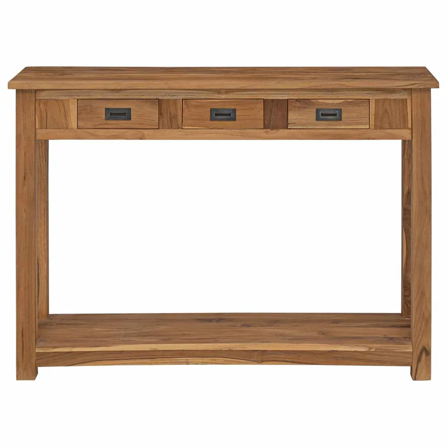 Table console Naturel 110 x 30 x 80 cm Bois de teck massif - 3
