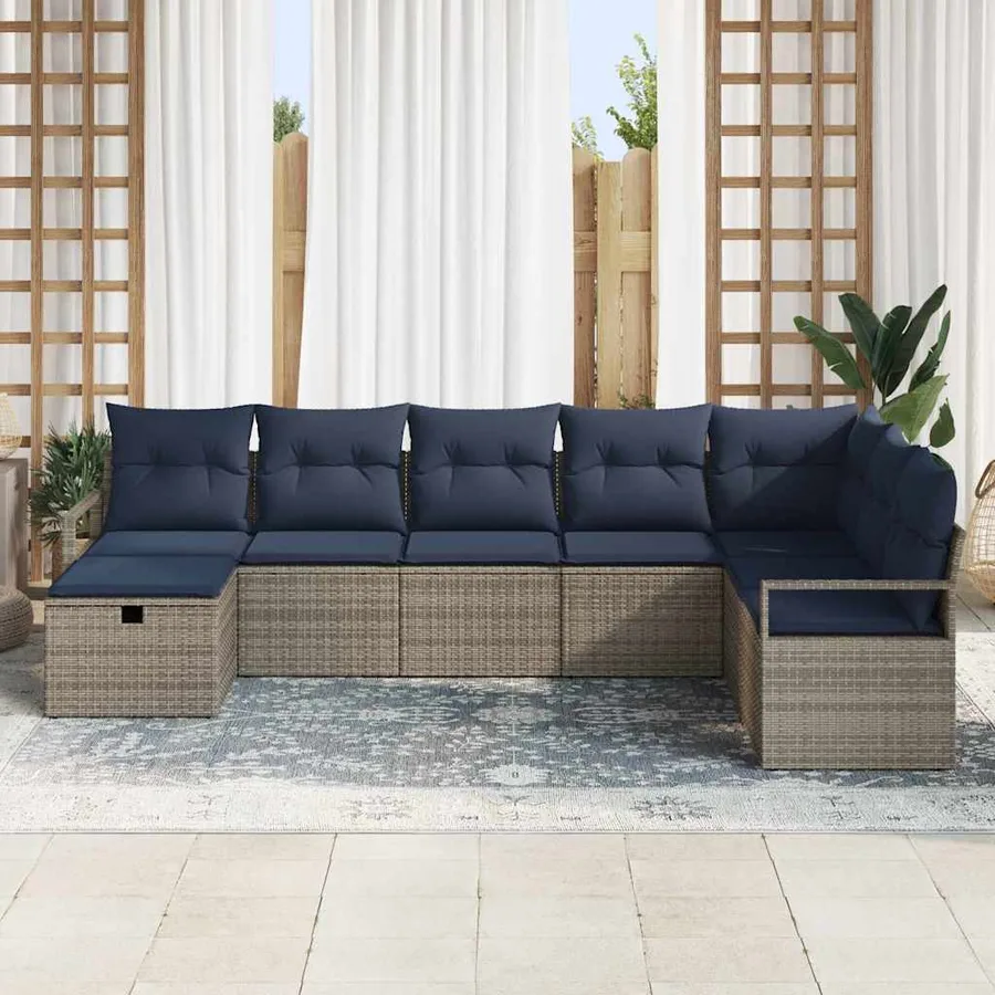 Ensemble de Canapés avec coussin 8 pcs Gris polyrotin - 3