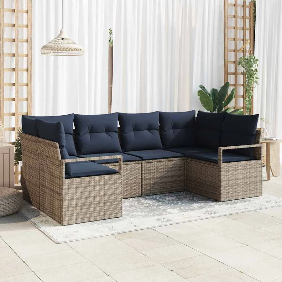 Ensemble de Canapés avec coussin 6 pcs Gris Poly Rattan