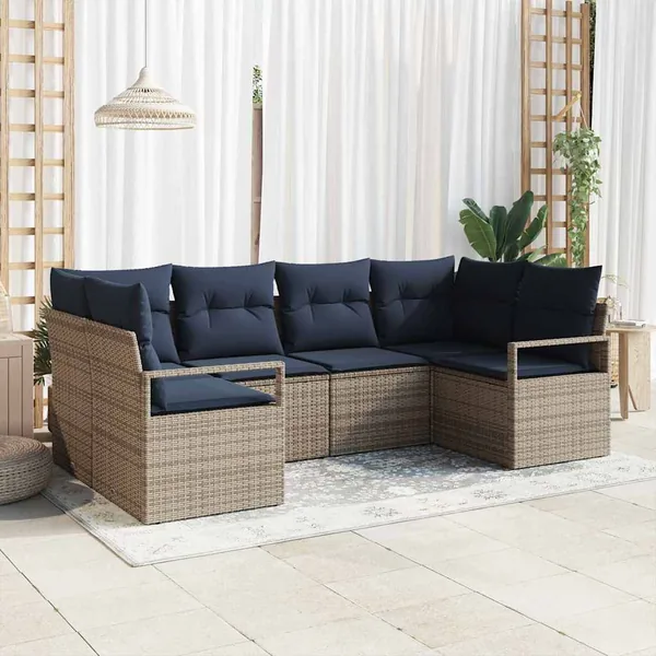 Ensemble de Canapés avec coussin 6 pcs Gris Poly Rattan