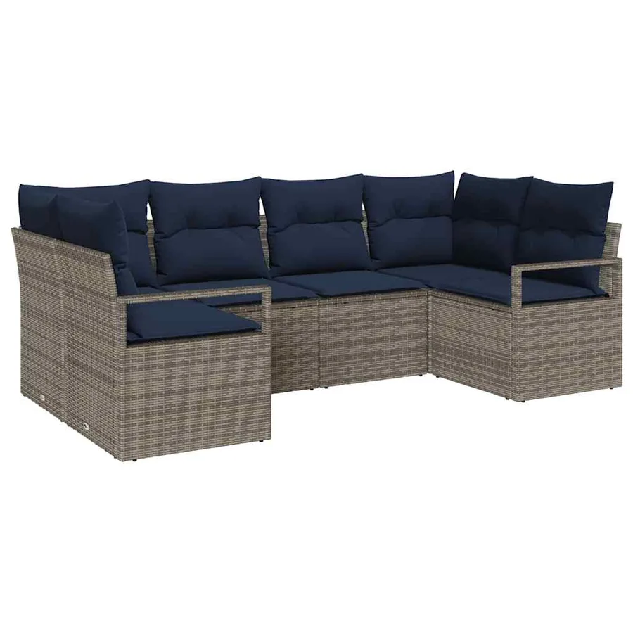 Ensemble de Canapés avec coussin 6 pcs Gris Poly Rattan - 2