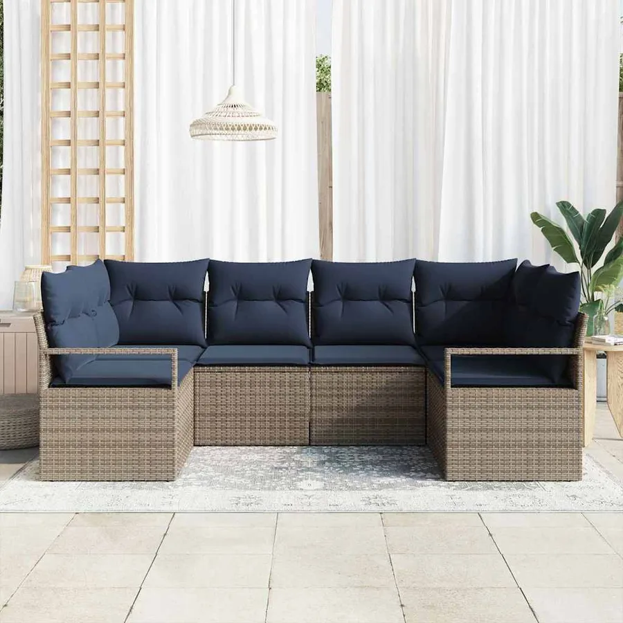 Ensemble de Canapés avec coussin 6 pcs Gris Poly Rattan - 3