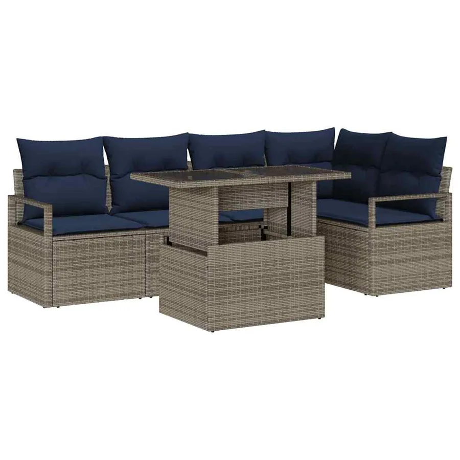 Ensemble de canapé de jardin 6 pcs Gris et bleu marine - 2