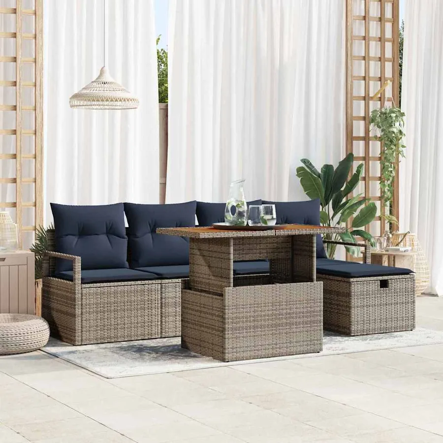 Ensemble de canapé de jardin avec coussin 6 pcs Gris polyrotin