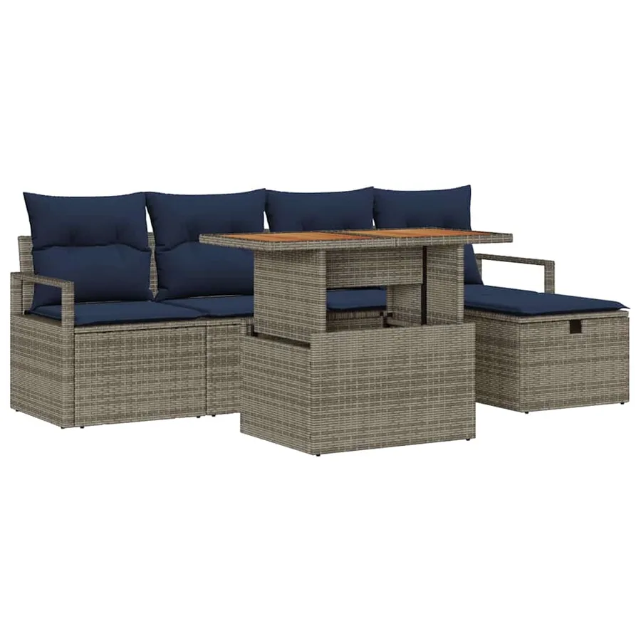 Ensemble de canapé de jardin avec coussin 6 pcs Gris polyrotin - 2