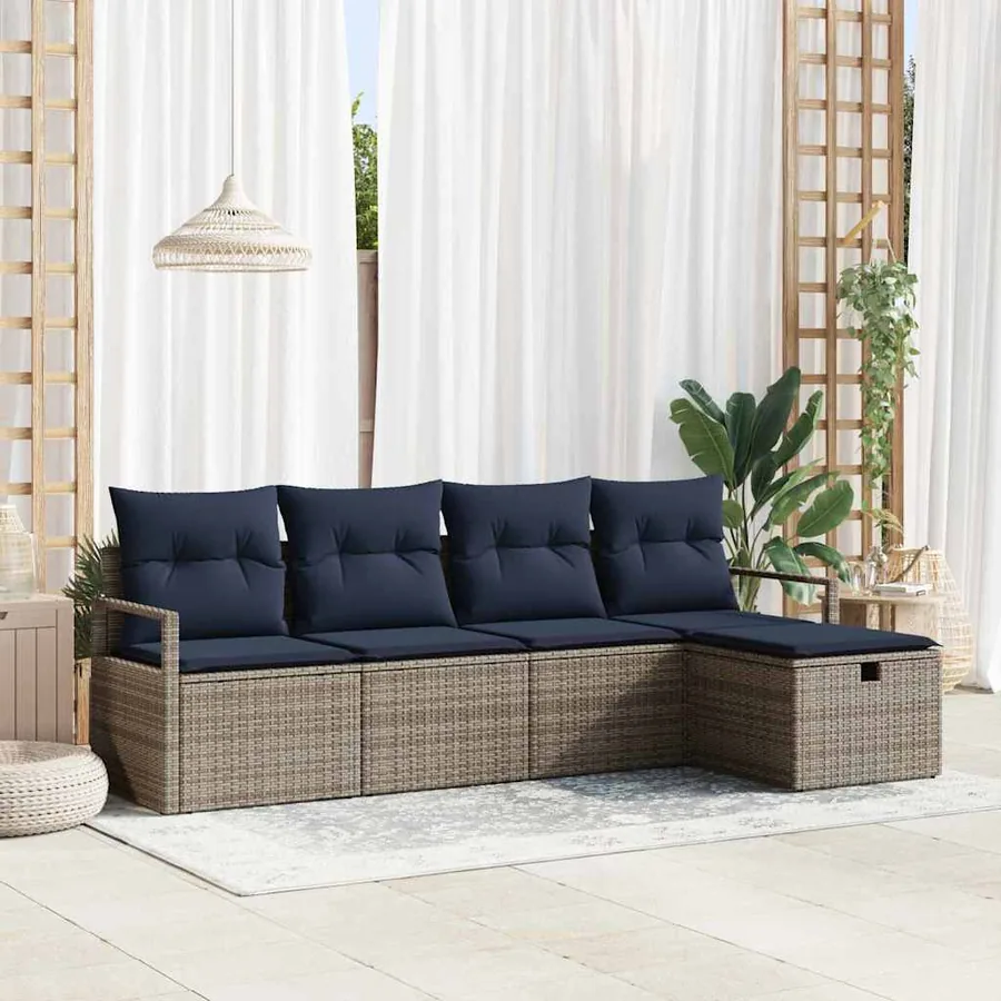 Ensemble de Canapés avec coussin 5 pcs Gris et marine polyrotin