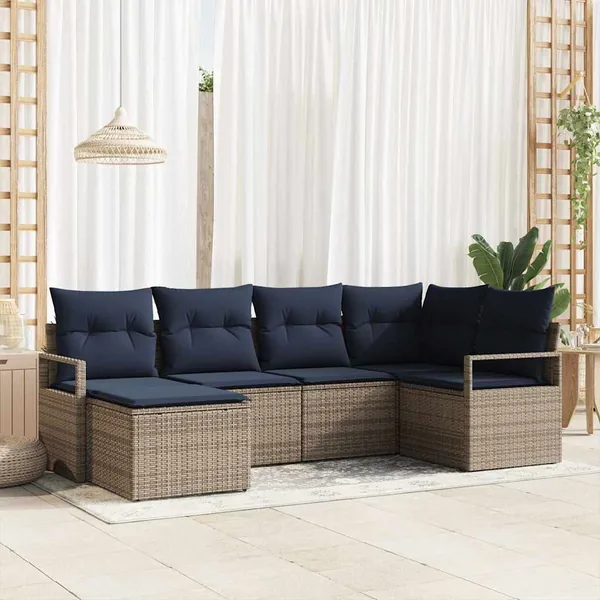 Ensemble de Canapés avec coussin 6 pcs Gris polyrotin