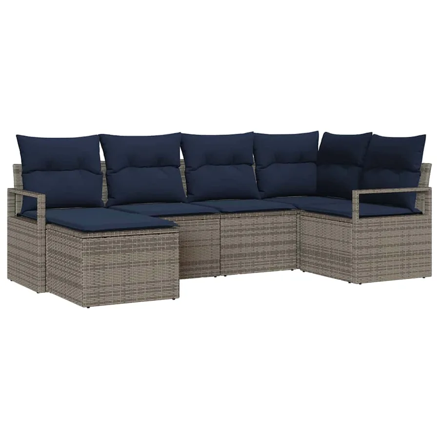 Ensemble de Canapés avec coussin 6 pcs Gris polyrotin - 2