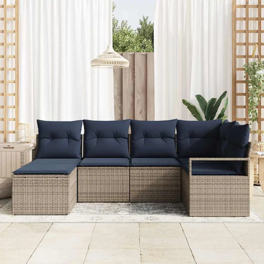 Ensemble de Canapés avec coussin 6 pcs Gris polyrotin - 3