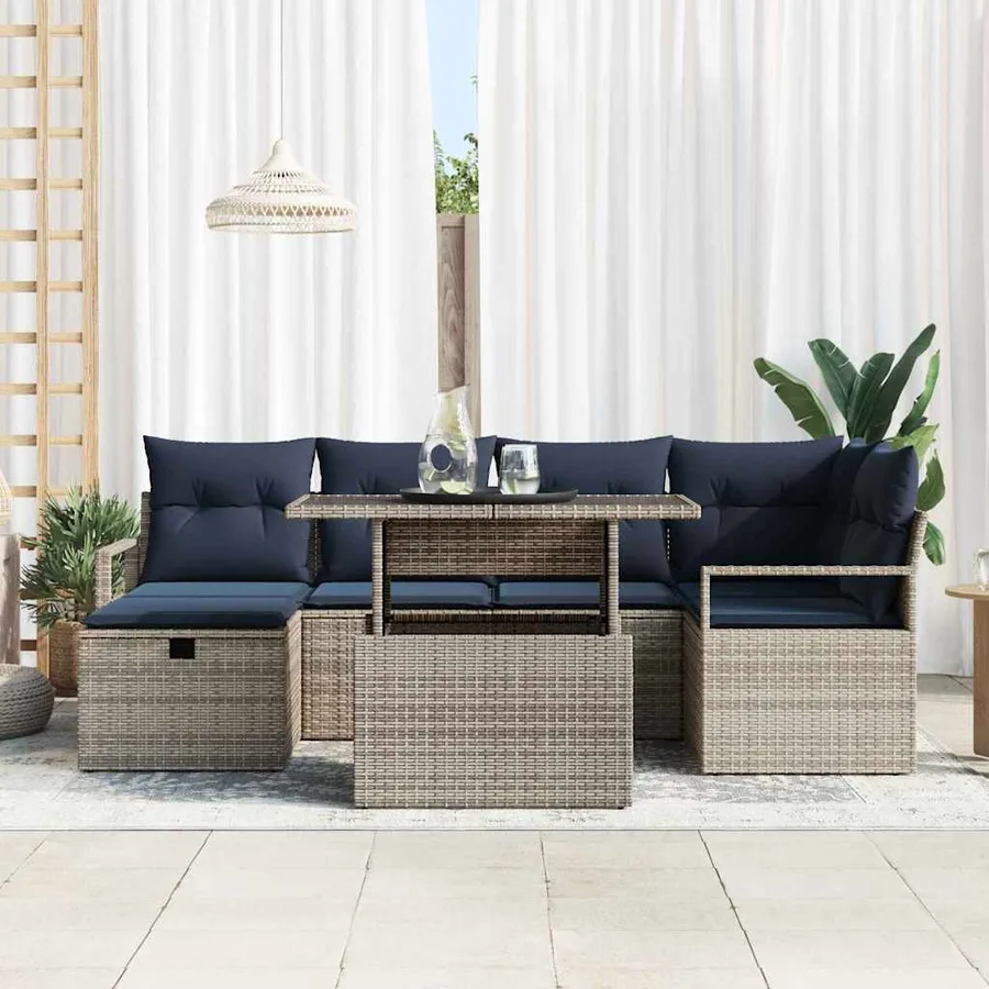 Ensemble de canapé de jardin avec coussin 7 pcs polyrotin - 3