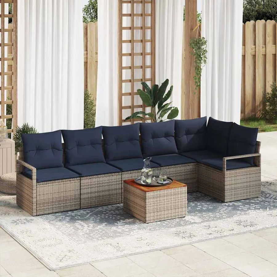 Ensemble de canapé de jardin avec coussin 7 pcs Gris polyrotin