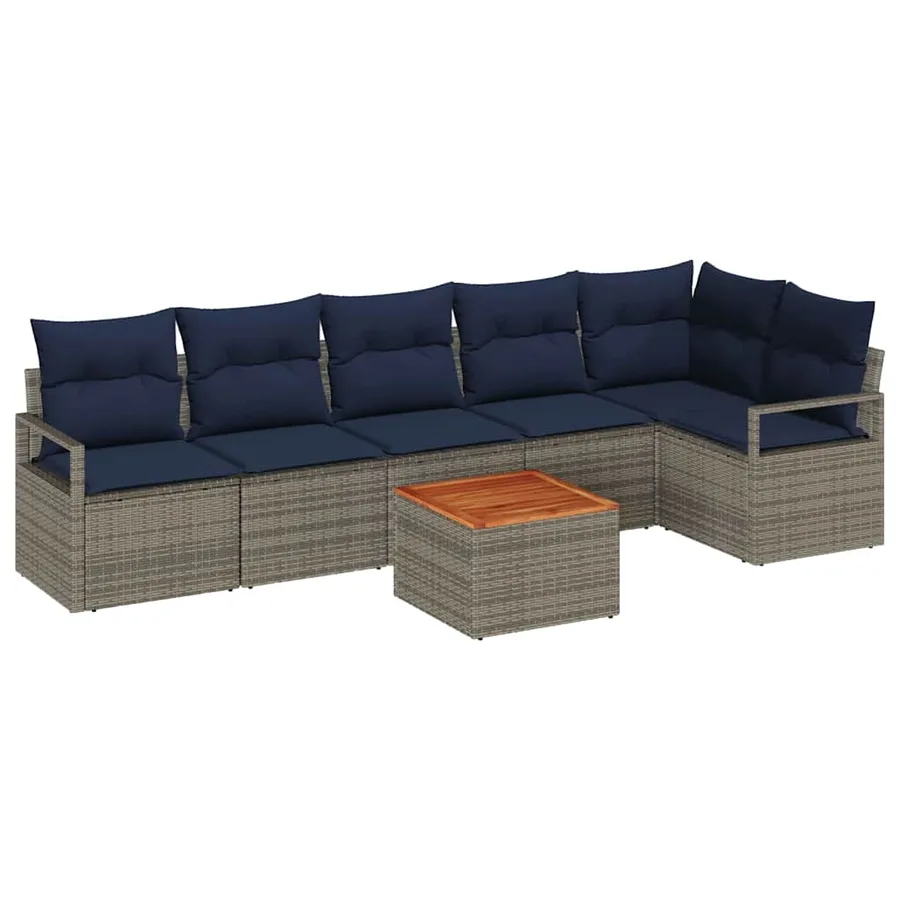 Ensemble de canapé de jardin avec coussin 7 pcs Gris polyrotin - 2