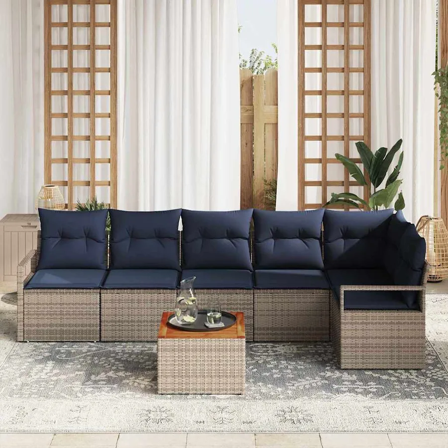 Ensemble de canapé de jardin avec coussin 7 pcs Gris polyrotin - 3