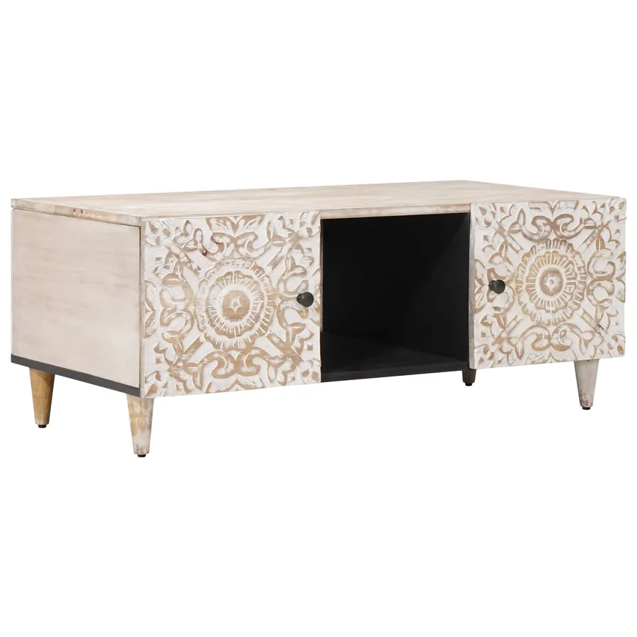 Table basse Blanc 100 x 54 x 40 cm Bois de mangue massif