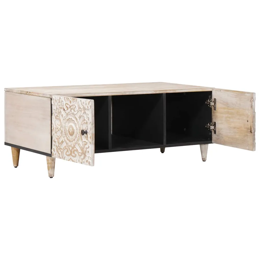 Table basse Blanc 100 x 54 x 40 cm Bois de mangue massif - 2